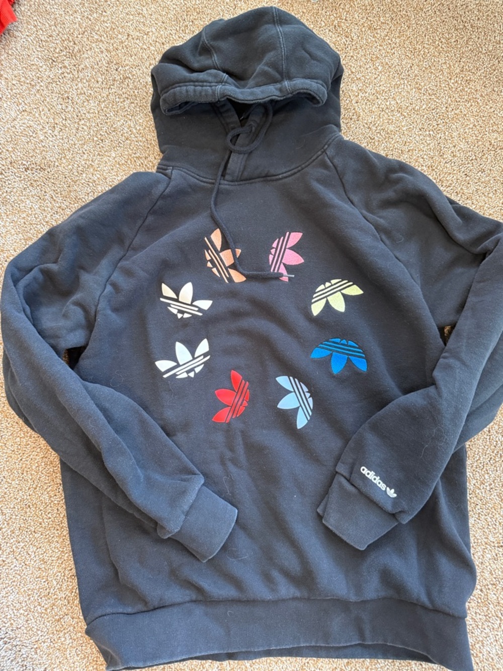 adidas Black Hoodie with Multicolor Trefoil Cluster